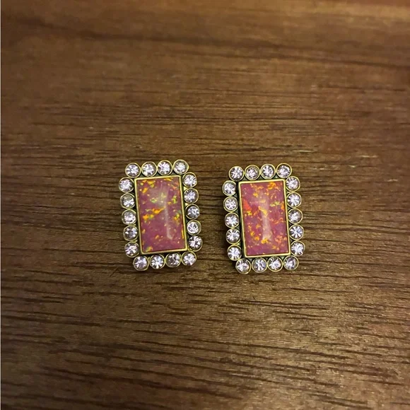 Kurt Geiger Pink and Gold Rectangular Earrings - Picture 4 of 5